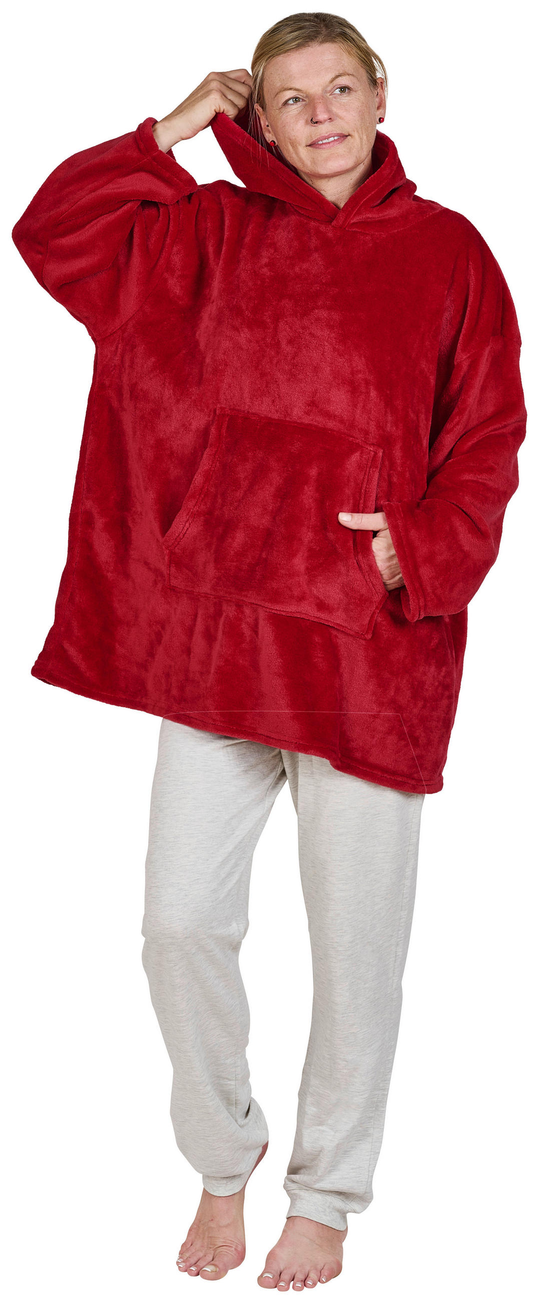 DEKA S RUKÁVY, polyester, 75/75 cm - třešňová červená, Trend, textil (75/75cm) - Esposa