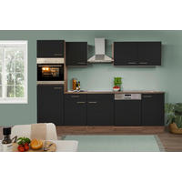 KÜCHENBLOCK 280 cm   in Schwarz, Eichefarben  - Edelstahlfarben/Eichefarben, Design, Holzwerkstoff/Metall (280cm) - Respekta