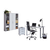 BÜRO erweiterbar, abschließbar Grau, Weiß - Weiß/Grau, MODERN, Holzwerkstoff/Metall - MID.YOU