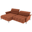 ECKSOFA Rostfarben Flachgewebe Rücken echt, Kopfteilverstellung, Sitztiefenverstellung  - Rostfarben/Schwarz, KONVENTIONELL, Textil/Metall (175/272cm) - Carryhome