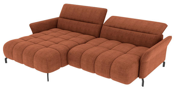 ECKSOFA Rostfarben Flachgewebe Rücken echt, Kopfteilverstellung, Sitztiefenverstellung  - Rostfarben/Schwarz, KONVENTIONELL, Textil/Metall (175/272cm) - Carryhome