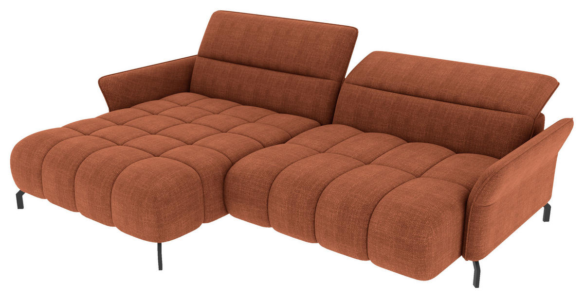 ECKSOFA Rostfarben Flachgewebe Rücken echt, Kopfteilverstellung, Sitztiefenverstellung  - Rostfarben/Schwarz, KONVENTIONELL, Textil/Metall (175/272cm) - Carryhome