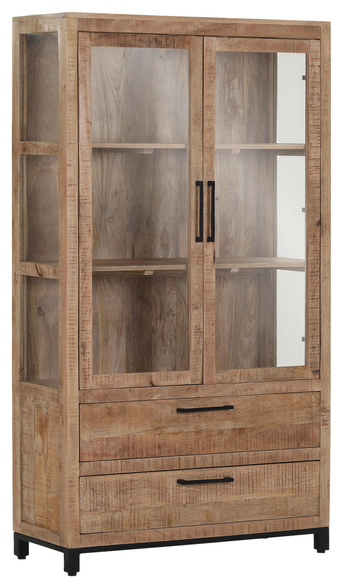 VITRINE  in massiv Mangoholz Naturfarben, Schwarz  - Schwarz/Naturfarben, Design, Glas/Holz (100/178/40cm) - Landscape