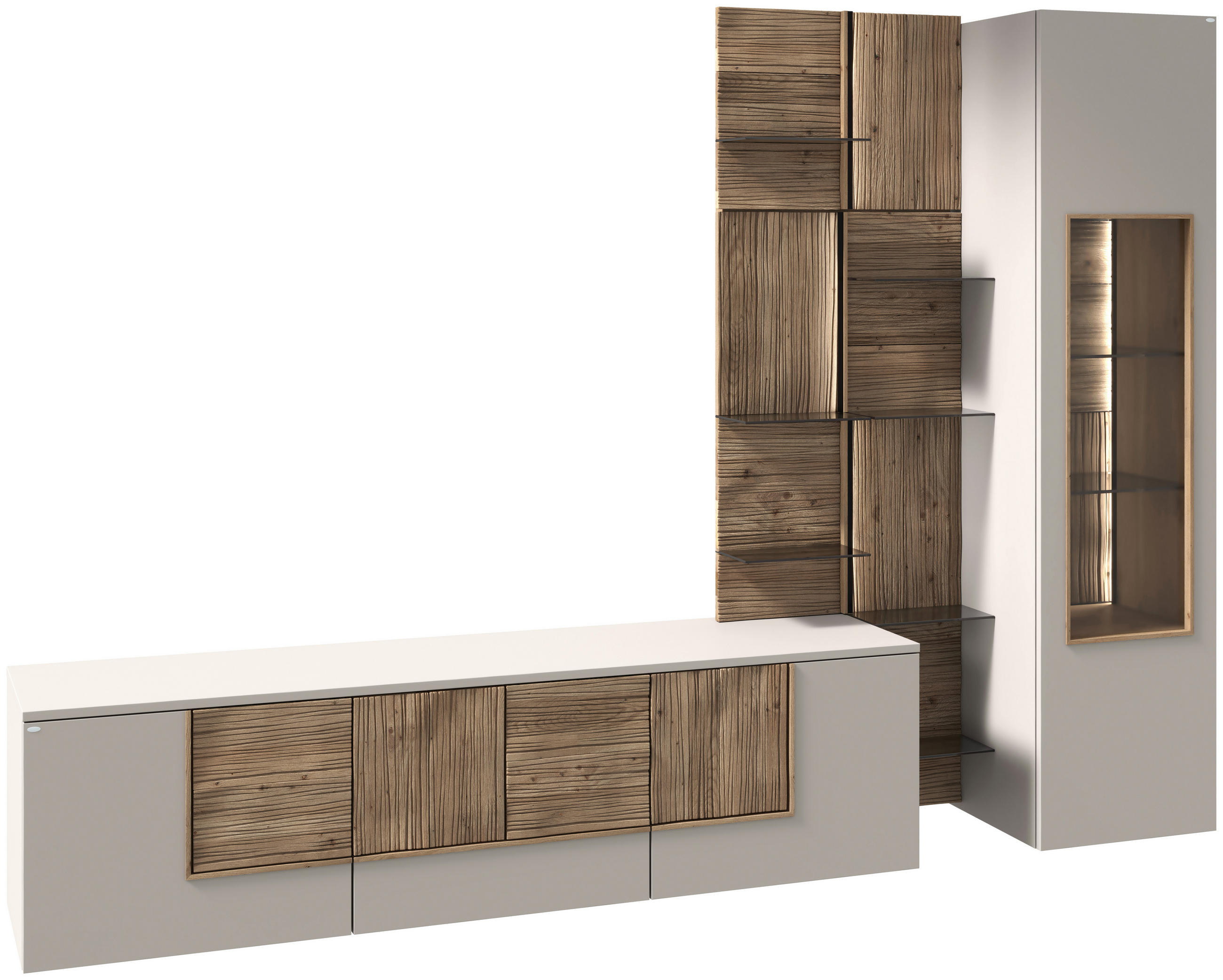 WOHNWAND  in Taupe, Wildeiche 272/196/50 cm  - Taupe/Wildeiche, Design, Glas/Holz (272/196/50cm) - Voglauer
