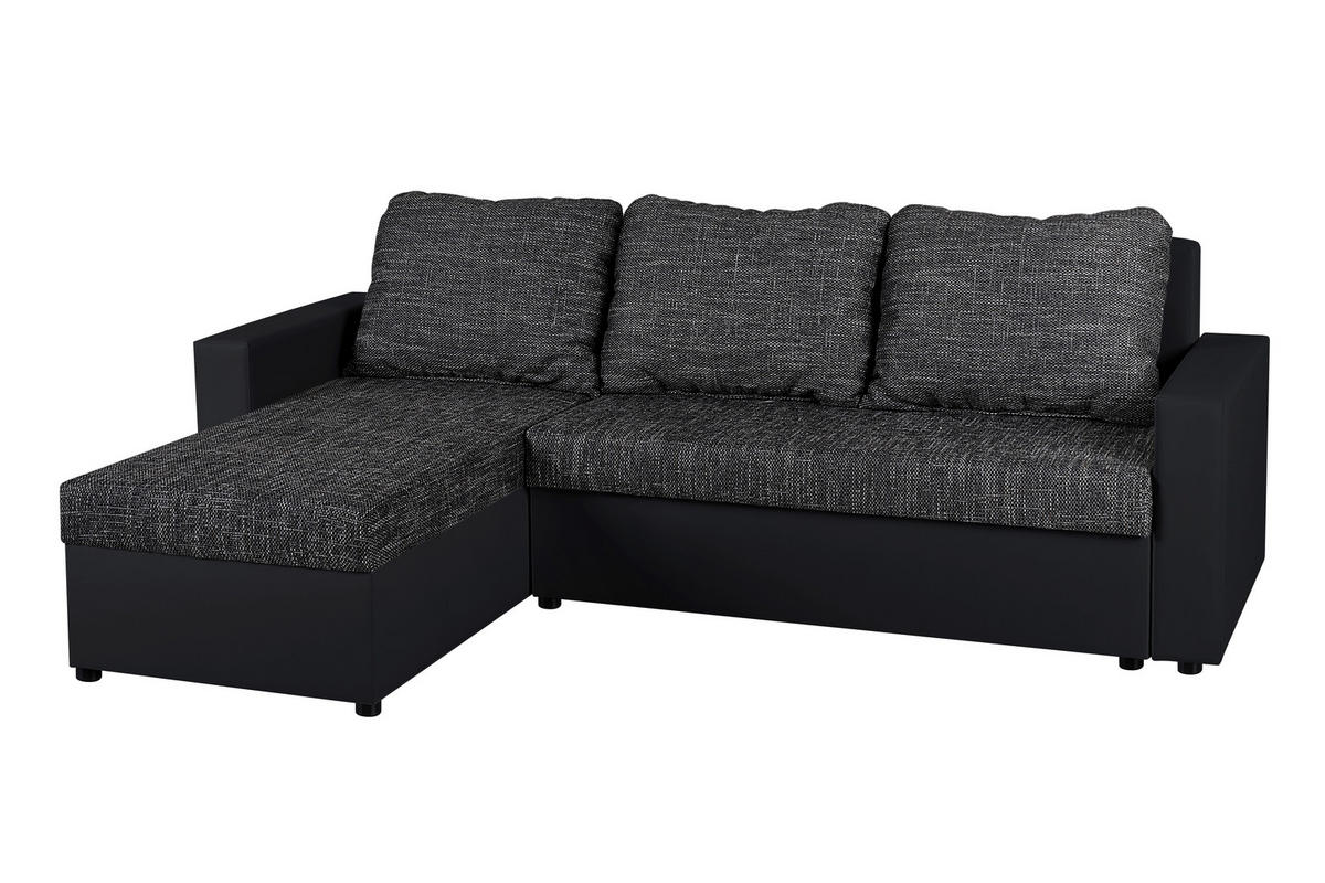 ECKSOFA Schwarz Lederlook, Webstoff  - Schwarz, Design, Kunststoff/Textil (147/228cm) - P & B