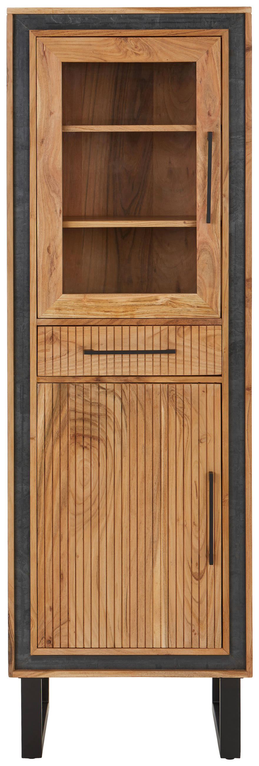 VITRINSKÅP  i massiv akacia svart, akaciefärgad  - svart/akaciefärgad, Lifestyle, metall/trä (60/185/40cm) - MID.YOU