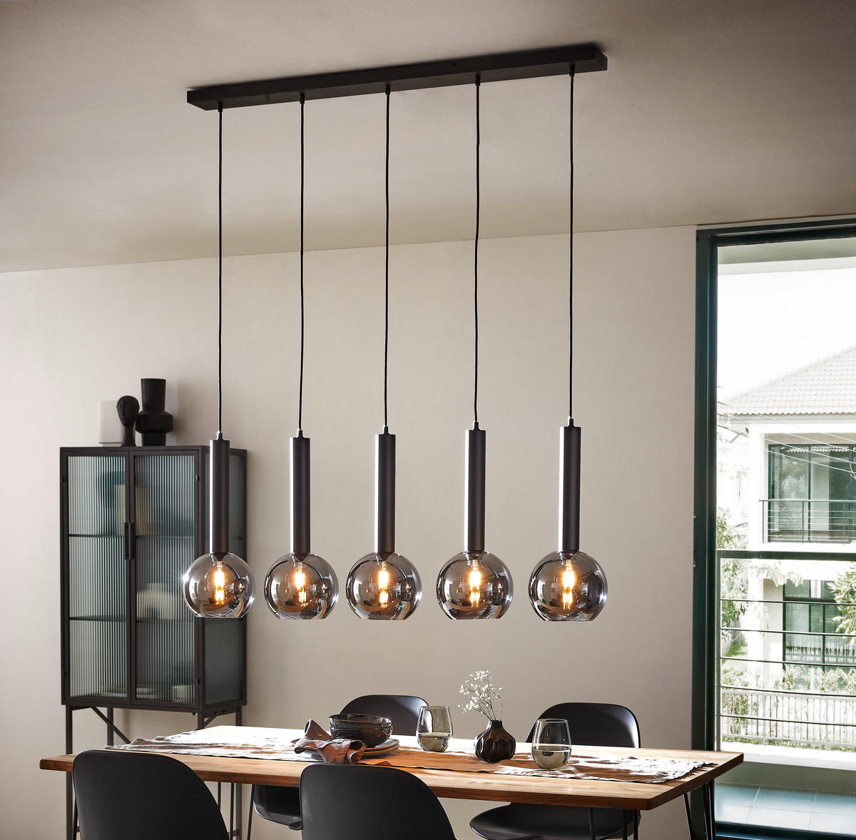 HÄNGLAMPA Clayton 115/30/150 cm  - svart, Trend, metall/glas (115/30/150cm) - Dieter Knoll