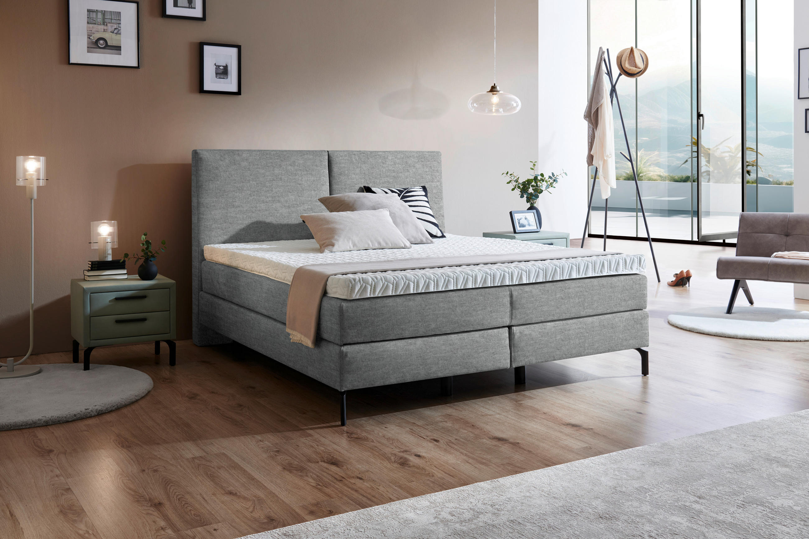 BOXSPRINGBETT 180/200 cm  in Grau  - Schwarz/Grau, KONVENTIONELL, Textil/Metall (180/200cm) - Dieter Knoll