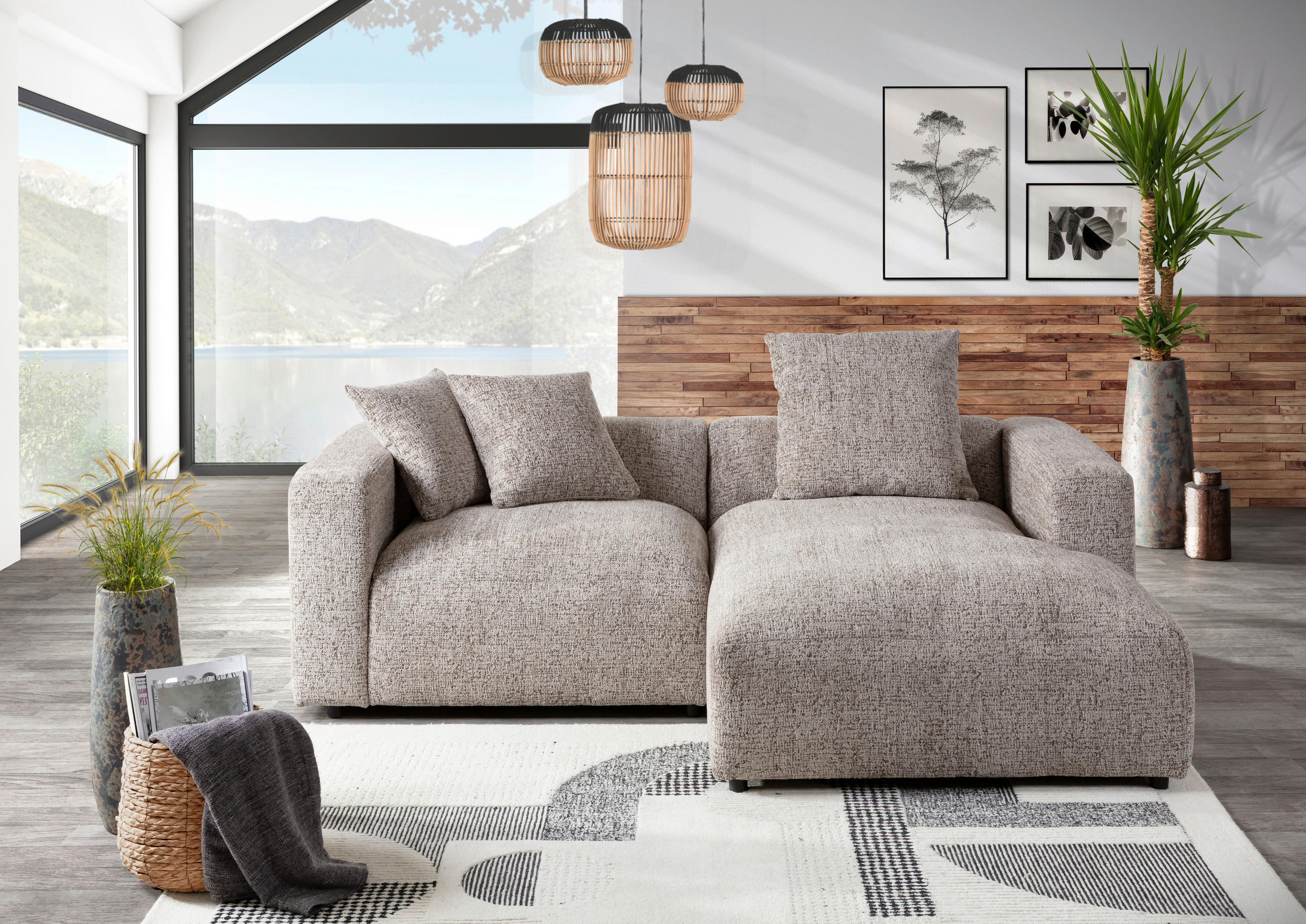 ECKSOFA Braun Chenille  - Creme/Schwarz, MODERN, Kunststoff/Textil (231/178cm) - Carryhome