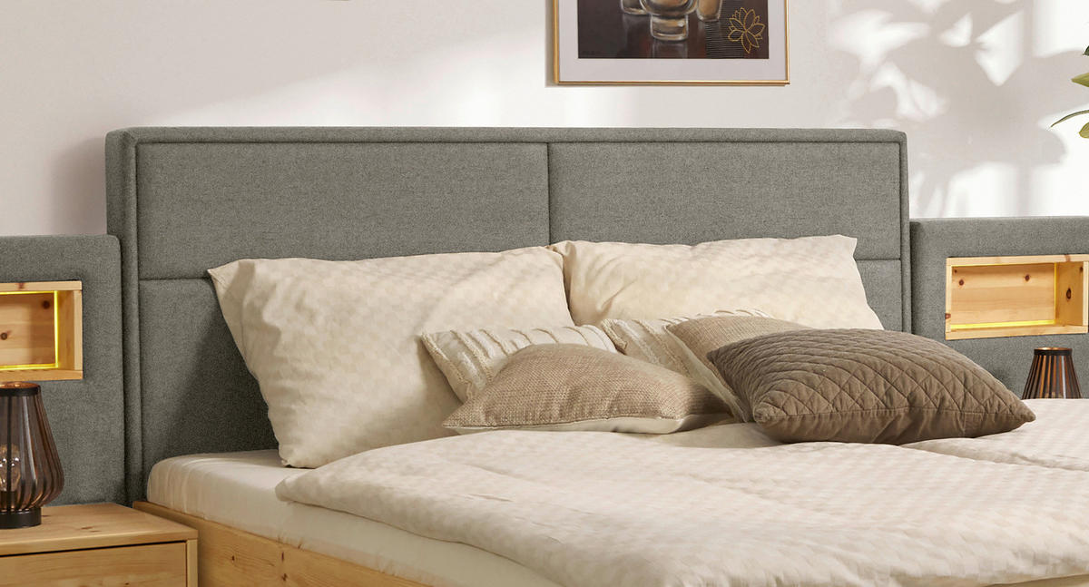 BETT 200/200 cm  Zirbelkieferfarben, Greige   - Greige/Zirbelkieferfarben, Natur, Holz/Textil (200/200cm) - Valnatura