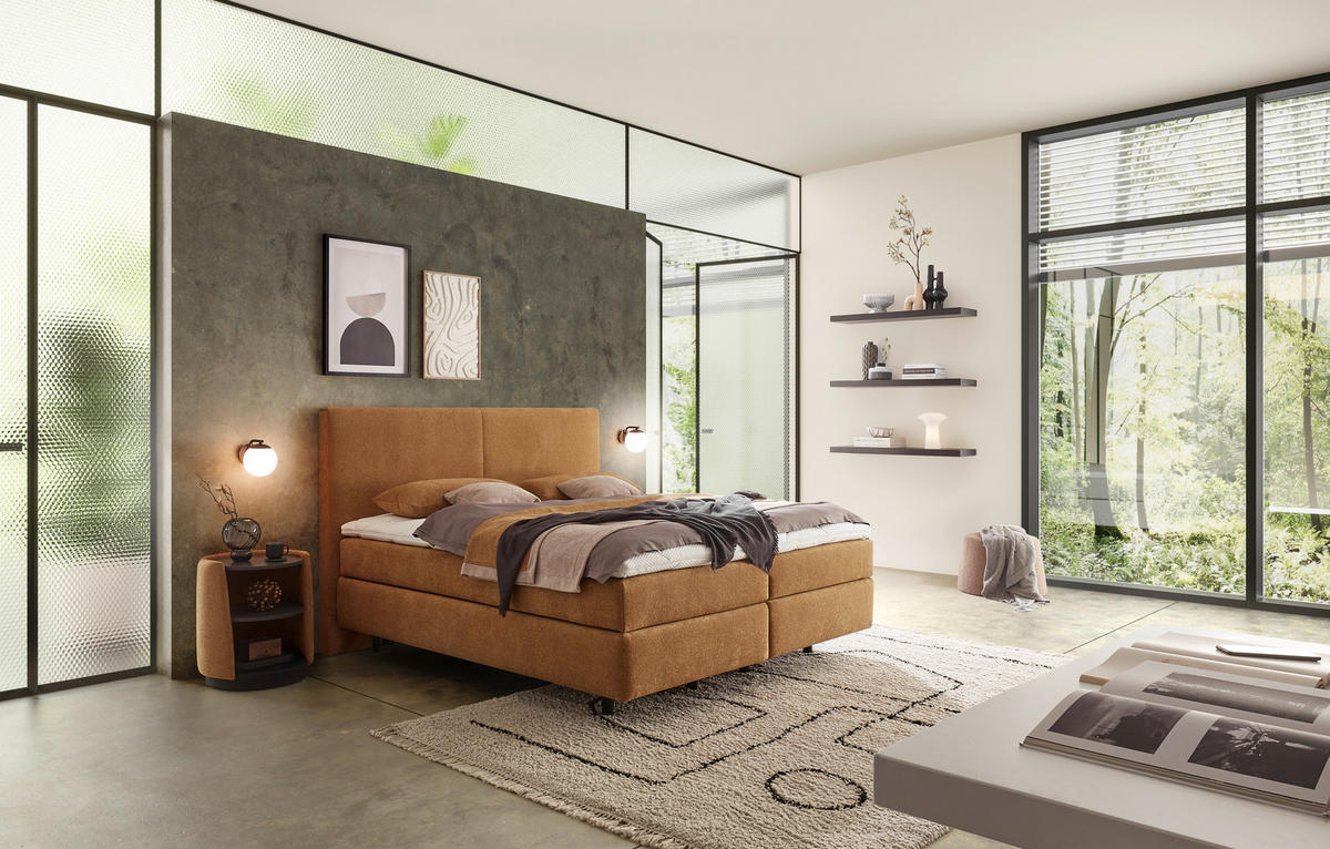 POLSTERBETT 180/200 cm,  in Gelb, Bettkasten, Lattenroste, Matratzen, H4 + H4 = sehr fest  - Gelb/Schwarz, Design, Holz/Holzwerkstoff (180/200cm) - Dieter Knoll