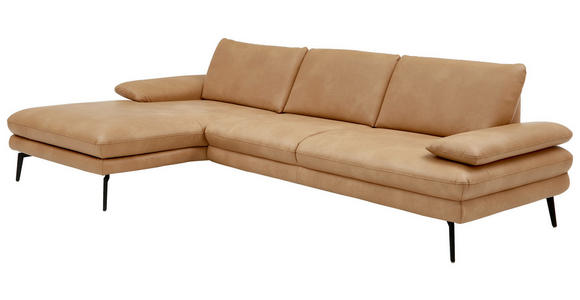 ECKSOFA Honig Echtleder  - Schwarz/Honig, Design, Leder/Metall (180/310cm) - Dieter Knoll