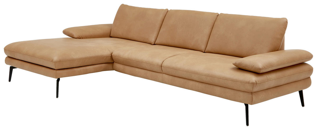 ECKSOFA Honig Echtleder  - Schwarz/Honig, Design, Leder/Metall (180/310cm) - Dieter Knoll