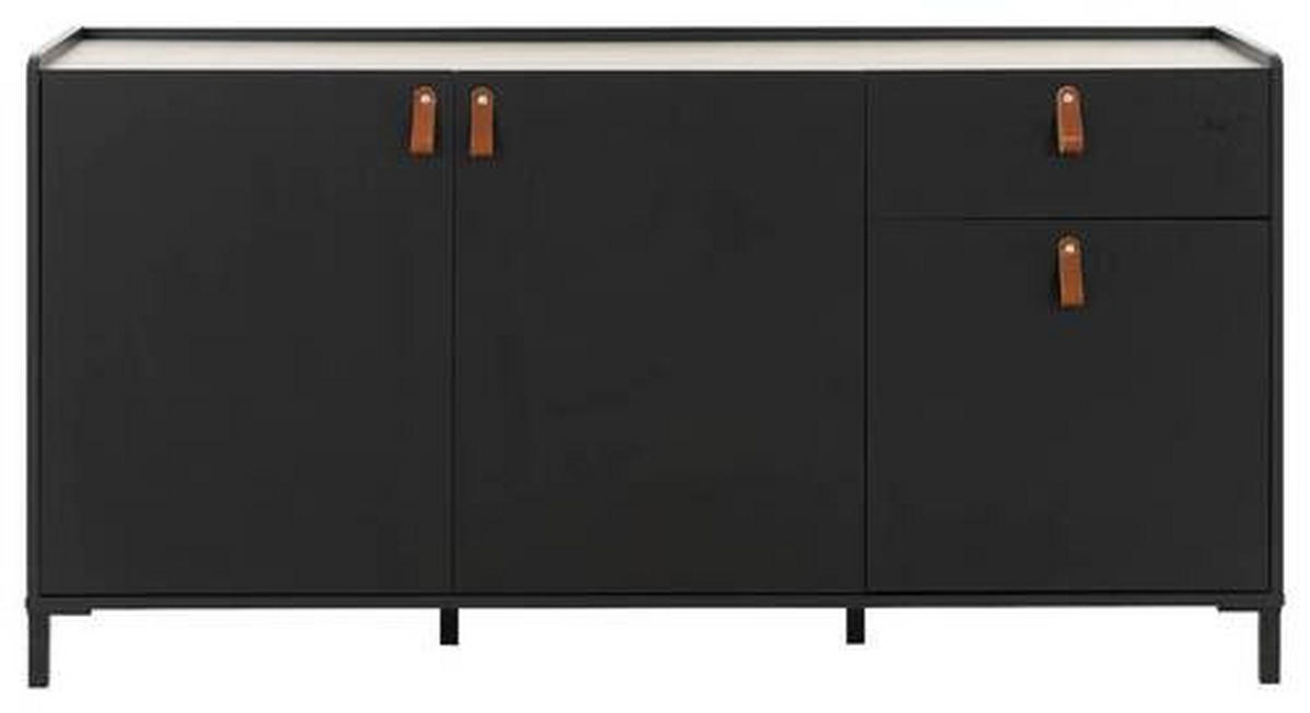 SIDEBOARD AMSTERDAM  in 160/79/45 cm  - Kastanienfarben/Schwarz, MODERN, Leder/Holzwerkstoff (160/79/45cm) - MID.YOU