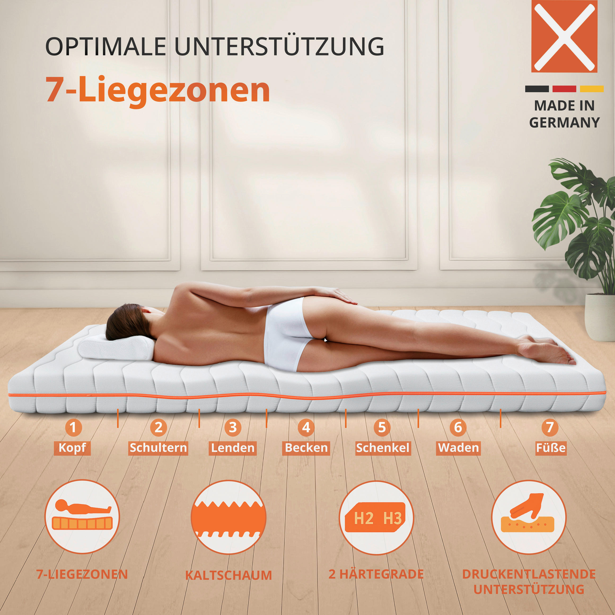 WENDEMATRATZE 180/200 cm Höhe ca. 14 cm 7 -Zonen - Weiß, Basics, Textil (180/200cm) - Xora