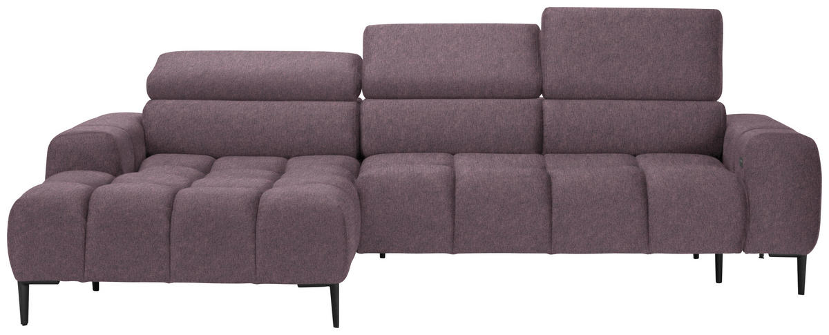 ECKSOFA in Samt, Webstoff Flieder  - Flieder/Schwarz, Design, Textil/Metall (177/270cm) - Welnova