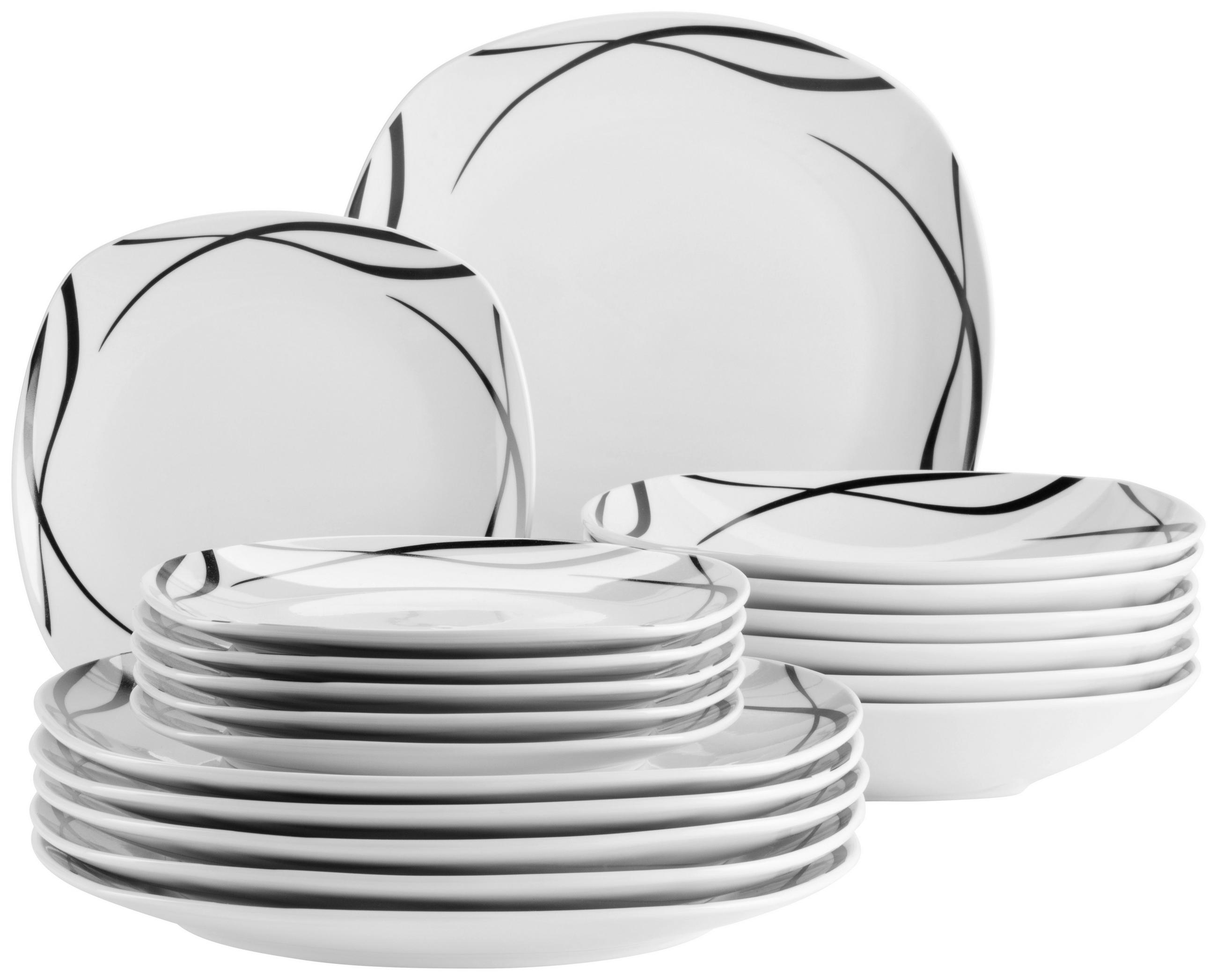 TELLERSET Decora 18-teilig  - Schwarz/Weiß, Trend, Keramik - Mäser