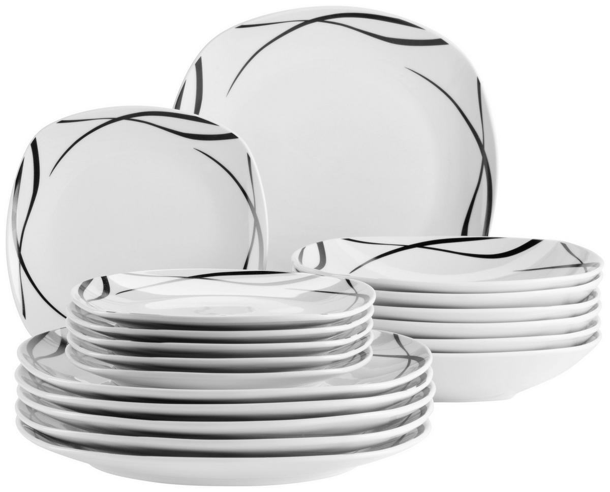 TELLERSET Decora 18-teilig  - Schwarz/Weiß, Trend, Keramik - Mäser