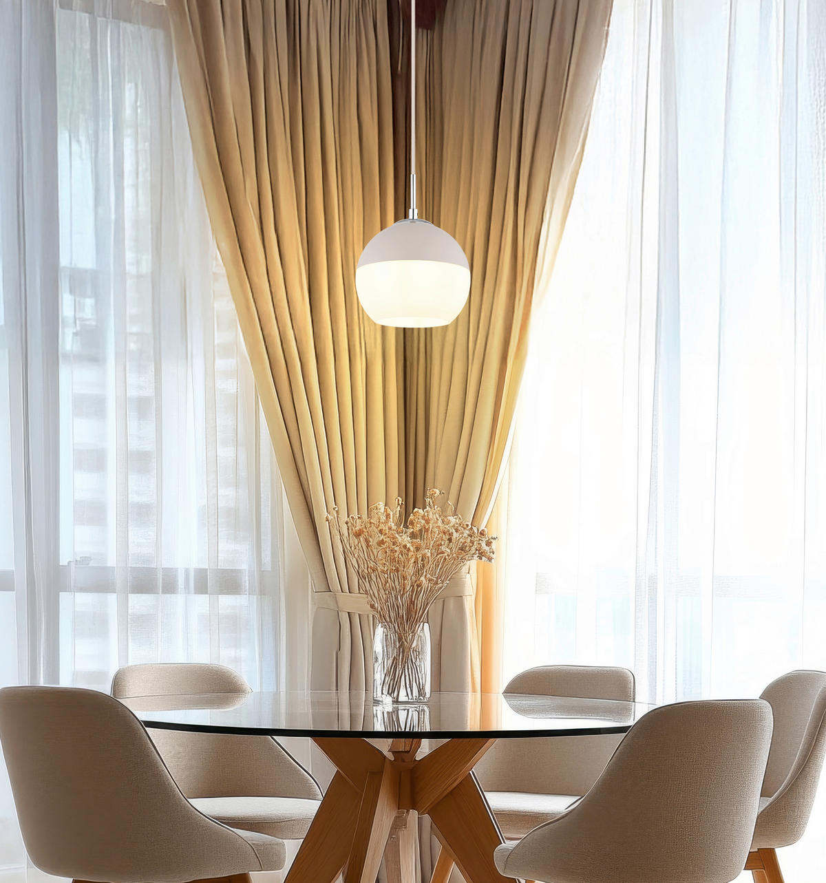 HÄNGELEUCHTE 20/120 cm  - Sandfarben/Beige, Design, Glas/Textil (20/120cm) - Globo