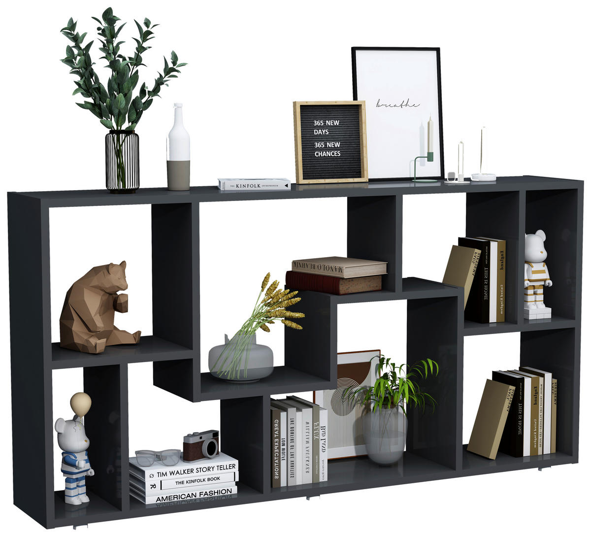 REGAL  116/58/20 cm Anthrazit  - Anthrazit/Silberfarben, Design, Holzwerkstoff/Kunststoff (116/58/20cm) - MID.YOU