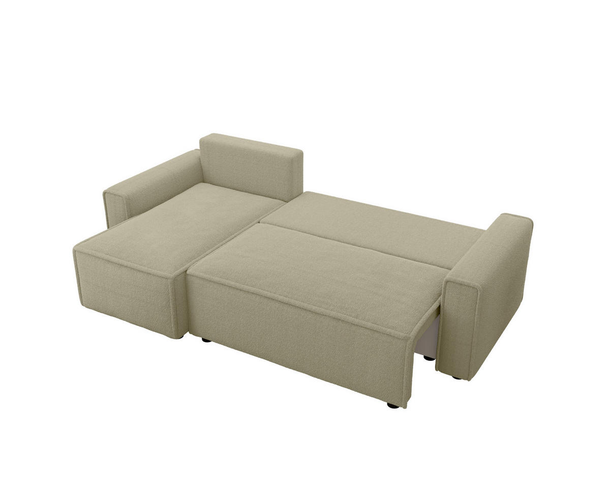 ECKSOFA Beige Bouclé Zierkissen, Rückenkissen, Bettkasten, Schlaffunktion, Rücken echt, Liegefläche im Originalstoff  - Beige/Schwarz, MODERN, Kunststoff/Textil (143/232cm) - Carryhome