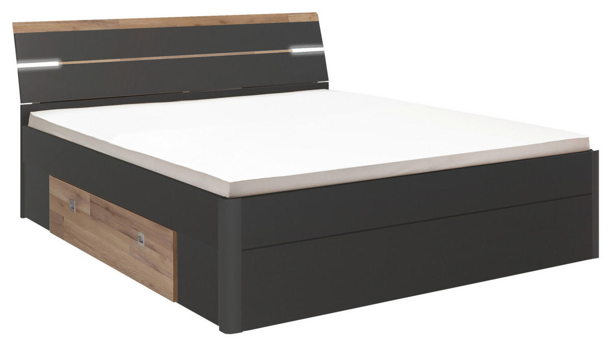 STAURAUMBETT 180/200 cm,  in Eichefarben, Graphitfarben,  - Eichefarben/Schwarz, KONVENTIONELL, Holzwerkstoff/Kunststoff (180/200cm) - MID.YOU