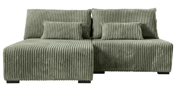ECKSOFA Olivgrün Cord Rückenkissen, Nierenkissen, Bettkasten  - Schwarz/Olivgrün, MODERN, Holz/Textil (146/210cm) - Carryhome