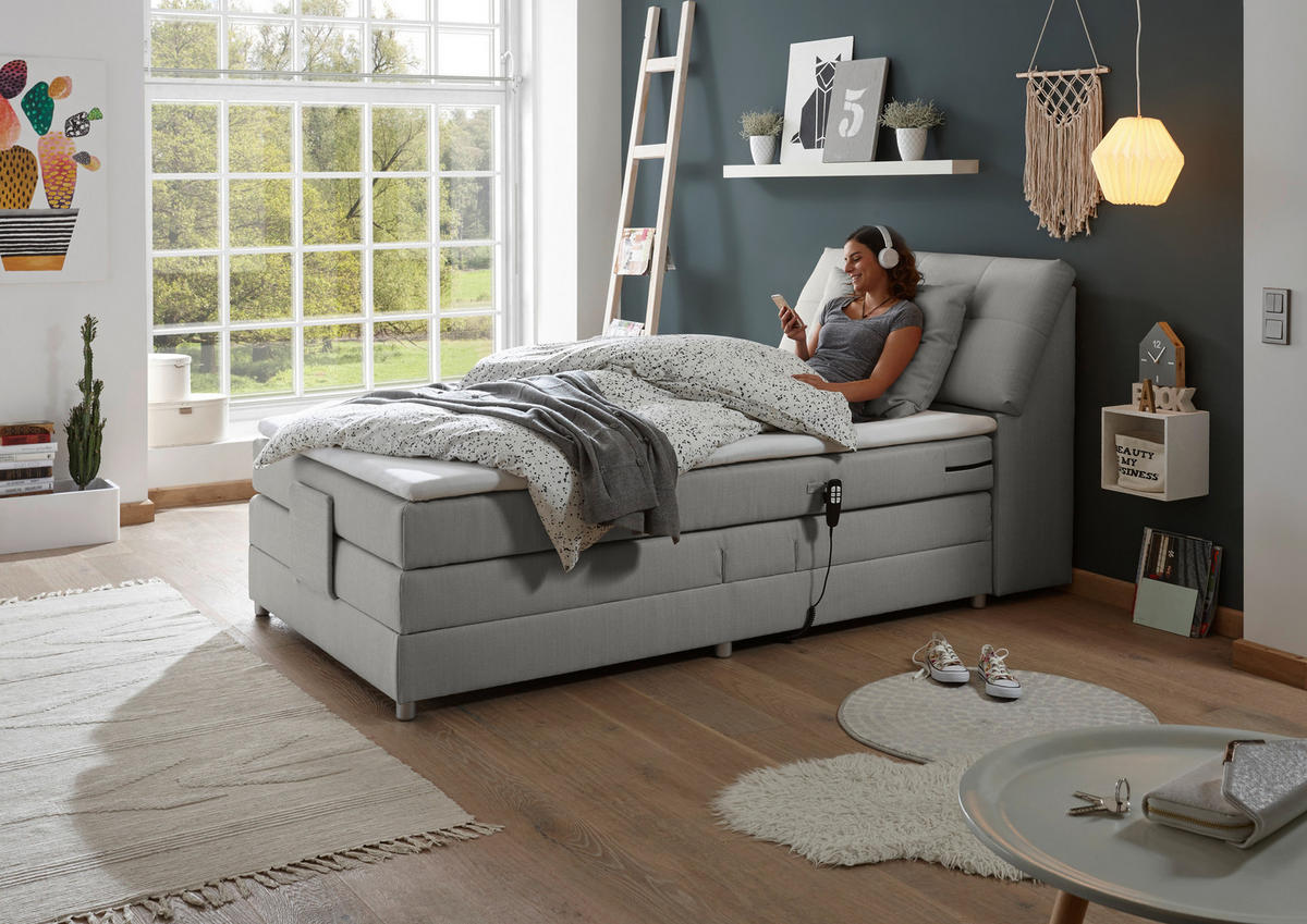 BOXSPRINGBETT 120/200 cm,  in Silberfarben, Matratze, Bettkasten, Topper, motorische Verstellbarkeit, H2 = mittel  - Silberfarben, Design, Kunststoff/Textil (120/200cm) - Esposa