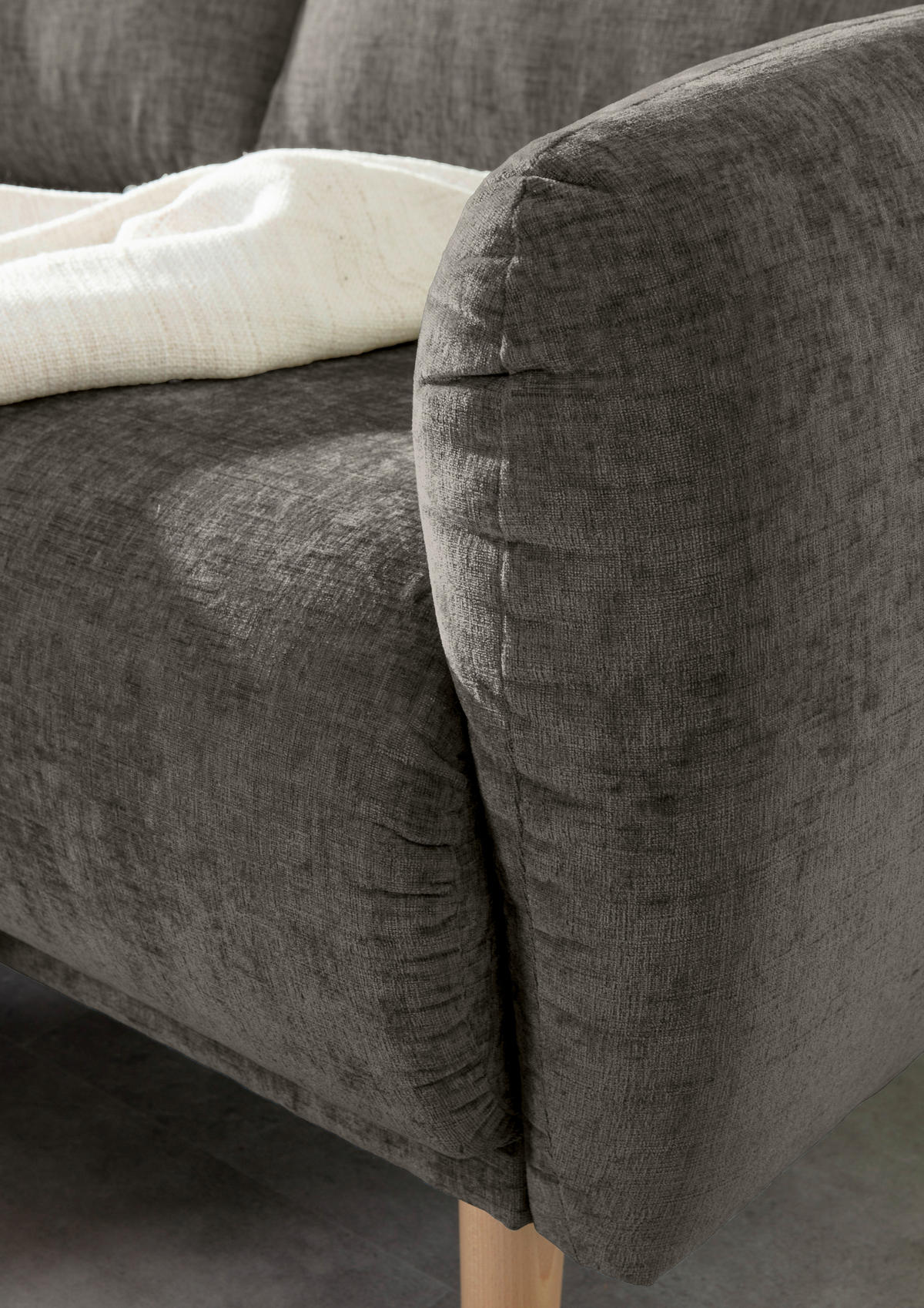 ECKSOFA Dunkelgrau Flachgewebe  - Dunkelgrau/Buchefarben, KONVENTIONELL, Holz/Textil (144/230cm) - Carryhome