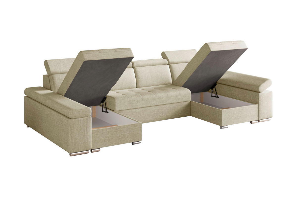 WOHNLANDSCHAFT TORONTO U Creme Webstoff  - Silberfarben/Creme, Design, Textil (168/330/168cm) - MID.YOU