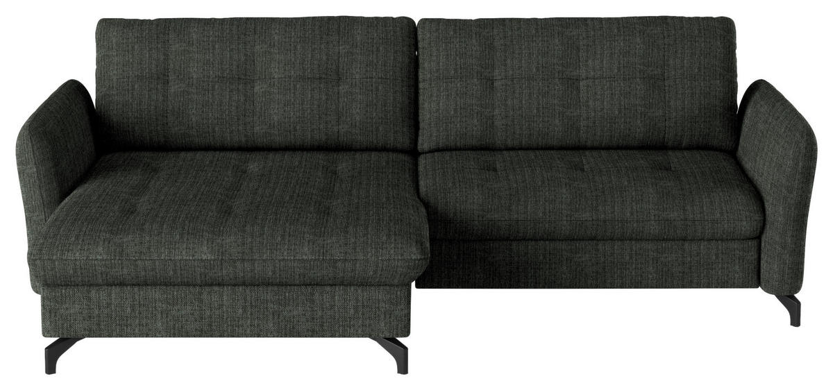 ECKSOFA in Flachgewebe, Leinenoptik Dunkelgrün  - Dunkelgrün/Schwarz, Design, Textil/Metall (170/242cm) - Xora