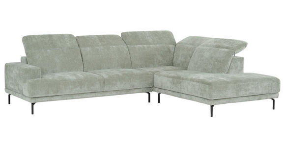 ECKSOFA Mintgrün Chenille Kopfteilverstellung, Sitztiefenverstellung  - Schwarz/Mintgrün, Design, Textil/Metall (307/243cm) - Xora