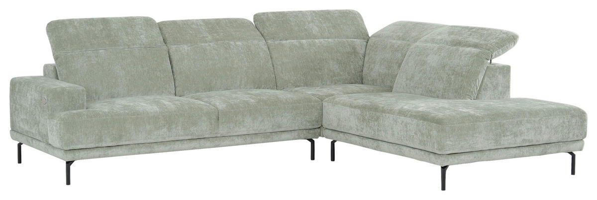 ECKSOFA Mintgrün Chenille Kopfteilverstellung, Sitztiefenverstellung  - Schwarz/Mintgrün, Design, Textil/Metall (307/243cm) - Xora