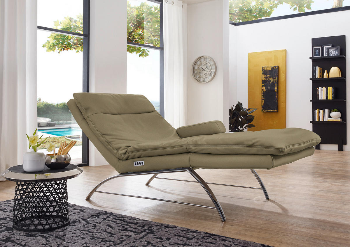 RELAXLIEGE in Echtleder Dunkelgrün  - Dunkelgrün/Alufarben, Basics, Leder (95/91/170cm) - Chilliano