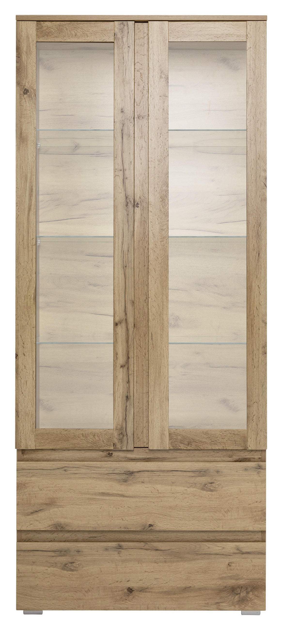 VITRÍNA, farba duba, 80/191/40 cm - farba duba/strieborná, Konventionell, kompozitné drevo/sklo (80/191/40cm) - MID.YOU