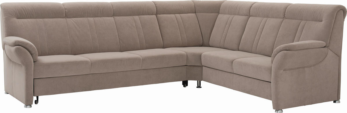 ECKSOFA Beige Velours, beflockt  - Beige/Silberfarben, KONVENTIONELL, Textil/Metall (306/248cm) - Beldomo Comfort