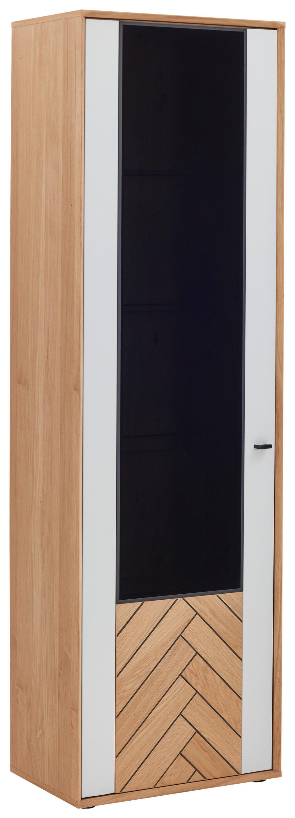 VITRINE in furniert Eiche Weiß, Eiche Bianco  - Eiche Bianco/Dunkelgrau, Design, Glas/Holz (63,8/206,9/38,6cm) - Novel