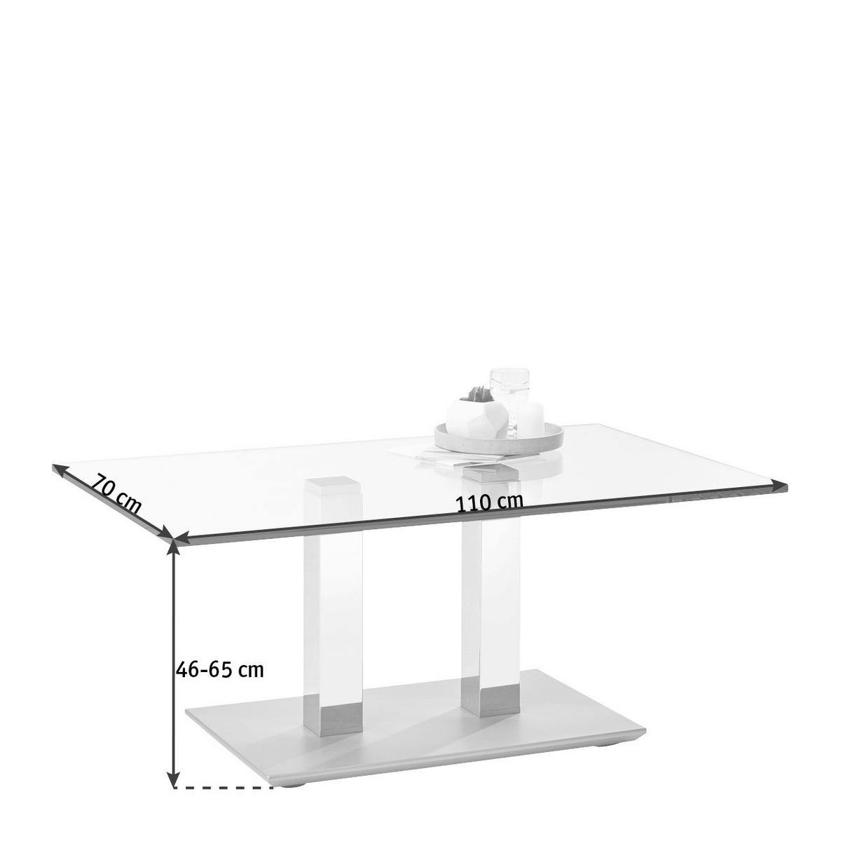 COUCHTISCH Klarglas 110/70/46-65 cm rechteckig Blau, Edelstahlfarben  - Blau/Edelstahlfarben, Design, Glas/Kunststoff (110/70/46-65cm)