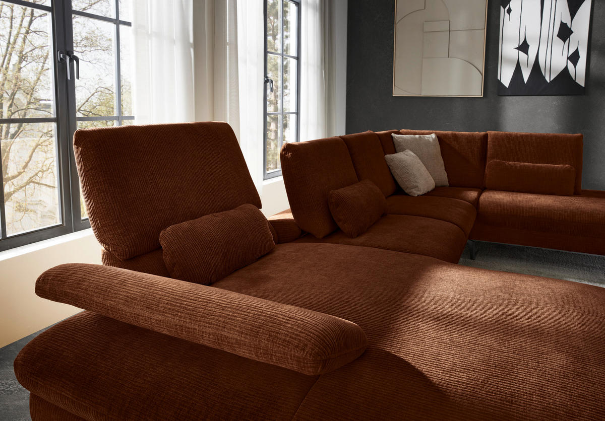 WOHNLANDSCHAFT in Webstoff Rostfarben  - Rostfarben/Schwarz, Design, Textil/Metall (157/354/208cm) - Dieter Knoll