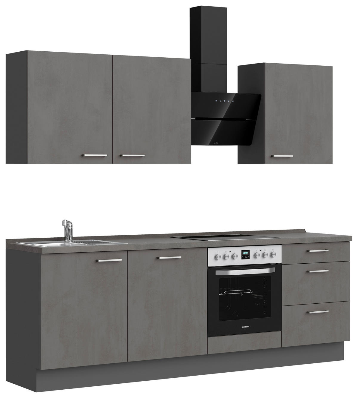 KÜCHENBLOCK Riva 240 cm  in Schieferfarben  - Schieferfarben/Edelstahlfarben, MODERN, Holzwerkstoff/Metall (240cm) - Nobilia