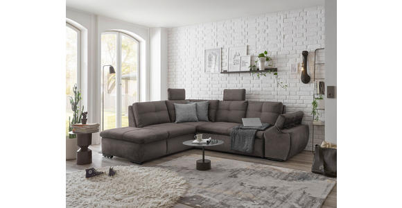 ECKSOFA in Mikrovelours Graubraun  - Graubraun/Schwarz, KONVENTIONELL, Kunststoff/Textil (217/265cm) - Carryhome