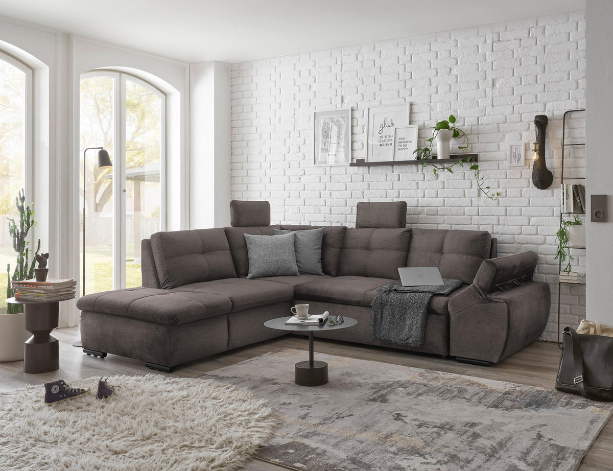 ECKSOFA Graubraun Mikrovelours  - Graubraun/Schwarz, KONVENTIONELL, Kunststoff/Textil (217/265cm) - Carryhome