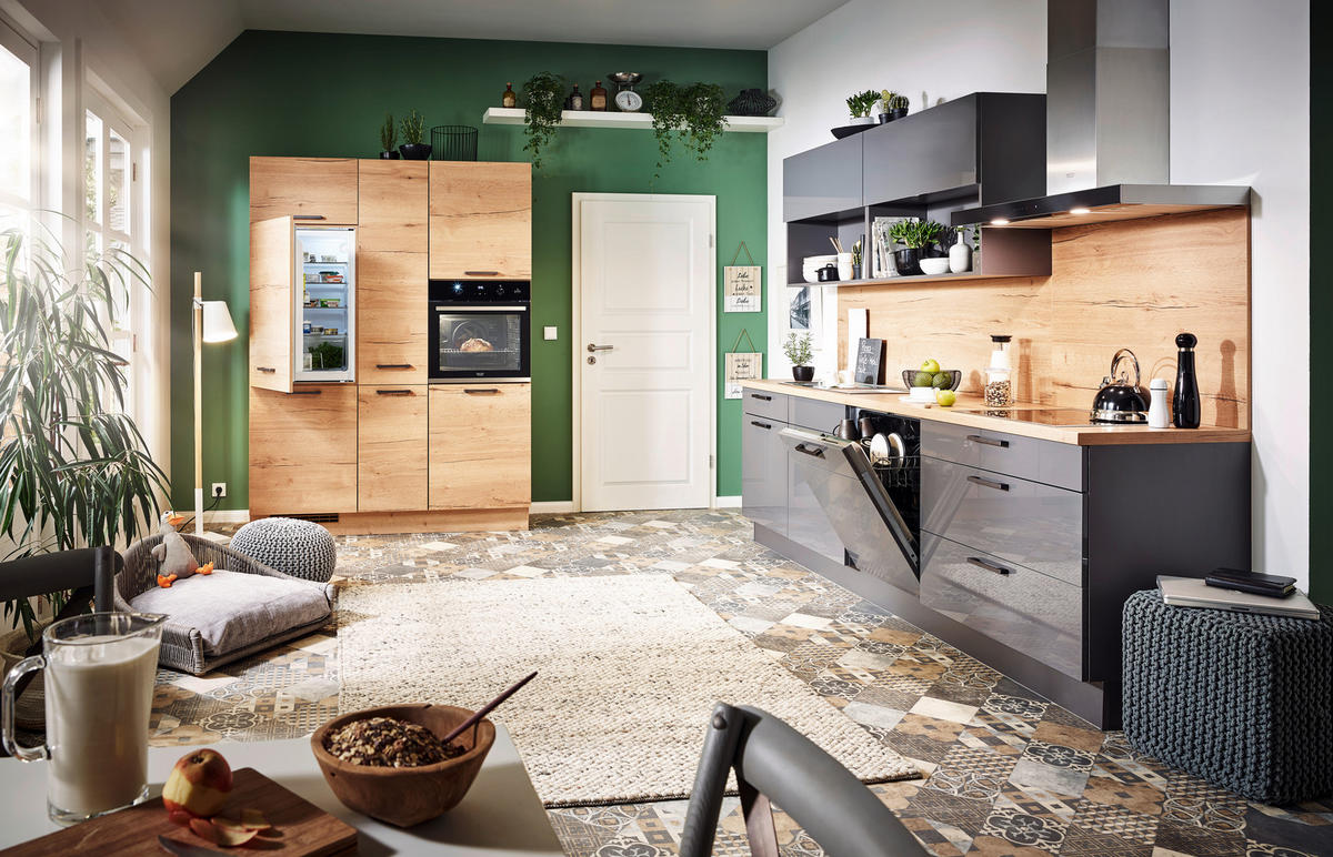 INBYGGNADSKÖK   - grå/ekfärgad, Design, trämaterial - Celina