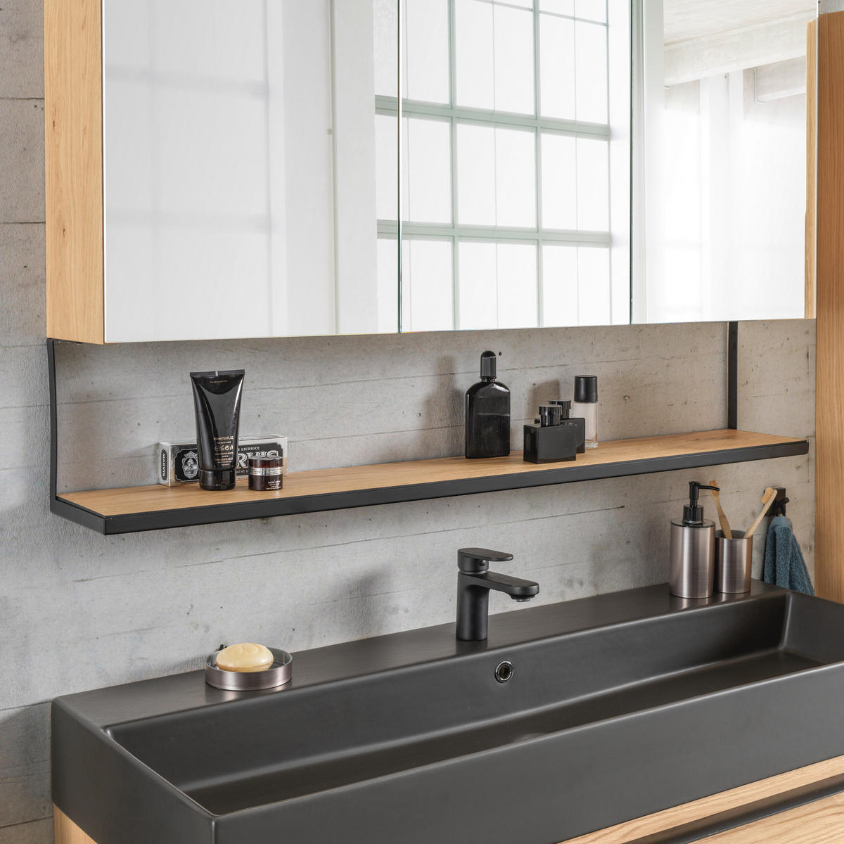 BADEZIMMER 120 cm  - Eichefarben/Schwarz, Modern, Glas/Holz (120cm) - Dieter Knoll