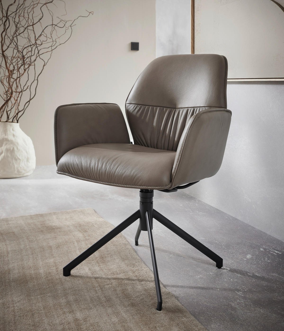 ARMLEHNSTUHL  in Echtleder pigmentiert  - Taupe/Schwarz, Design, Leder (66/89/66cm) - Dieter Knoll