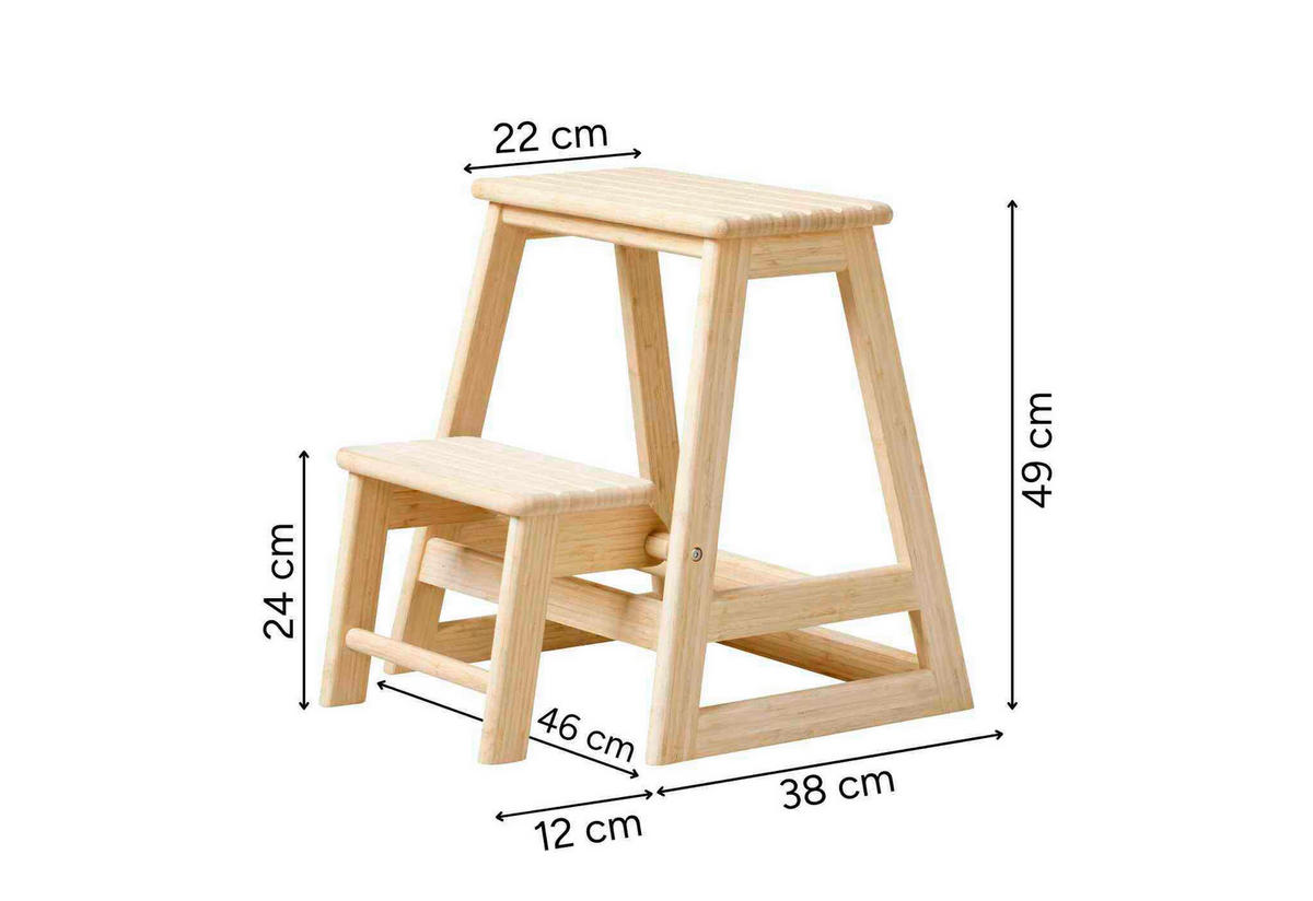 TRITTHOCKER SKALA  - Hellbraun, Natur, Holz (45,5/49/39cm) - Gardenson