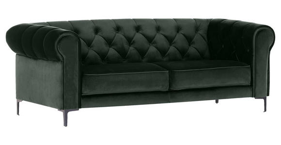 CHESTERFIELD-SOFA Dunkelgrün Samt  - Dunkelgrün/Schwarz, Trend, Textil/Metall (195/75/90cm) - Carryhome