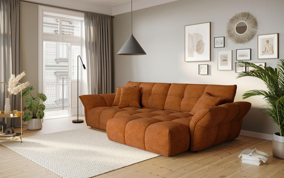ECKSOFA  in Chenille Terracotta  312/177 cm  - Terracotta/Schwarz, Design, Kunststoff/Textil (312/177cm) - Welnova