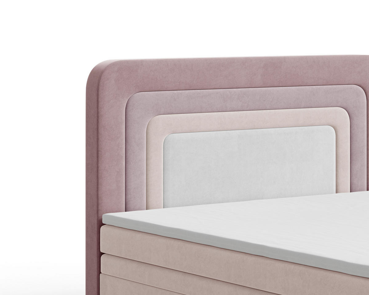 BOXBETT 140/200 cm,  in Rosa, Altrosa, gepolstertes Kopfteil, Bettkasten, Topper, H2 + H3 = mittel + fest  - Altrosa/Rosa, MODERN, Holz/Kunststoff (140/200cm) - Livetastic