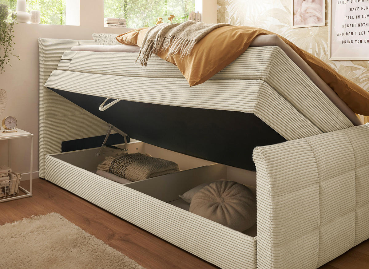 BOXSPRINGBETT 100/200 cm  in Creme  - Creme/Schwarz, Modern, Holzwerkstoff/Kunststoff (100/200cm) - MID.YOU